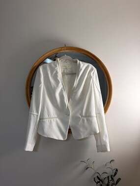 Rag & Bone Blake Pique Ivory Blazer with Crocodile Embossed Leather Trim Size 6